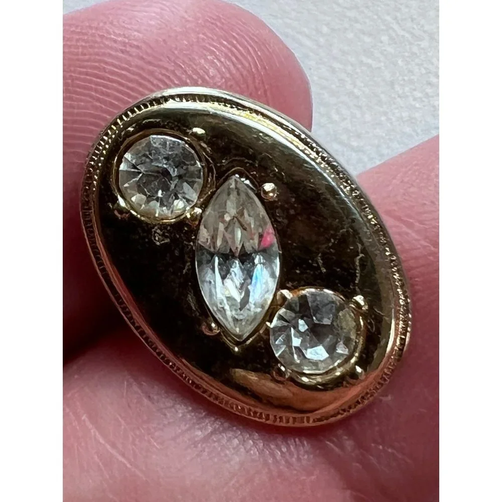 Vintage gold and crystal oval Cuff Links, round and marquis clear crystals